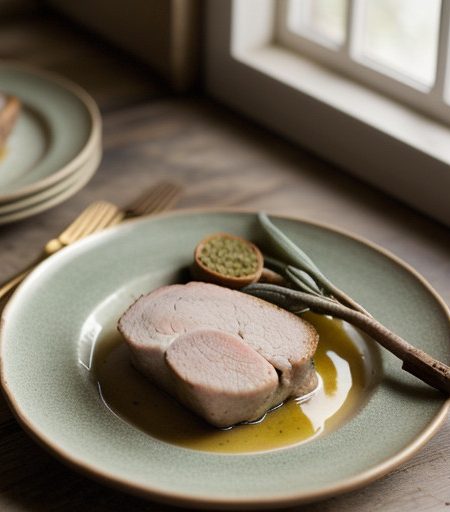 Roast Pork Loin With Sage Crust & Apple Bra recipe image