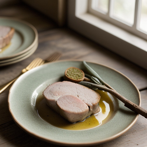 Roast Pork Loin With Sage Crust & Apple Bra recipe image
