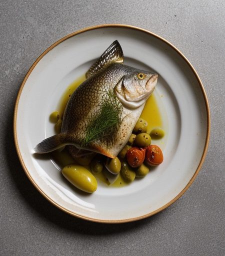 Roasted Daurade With Fennel, Tomatoes, Olives, and Preser recipe image