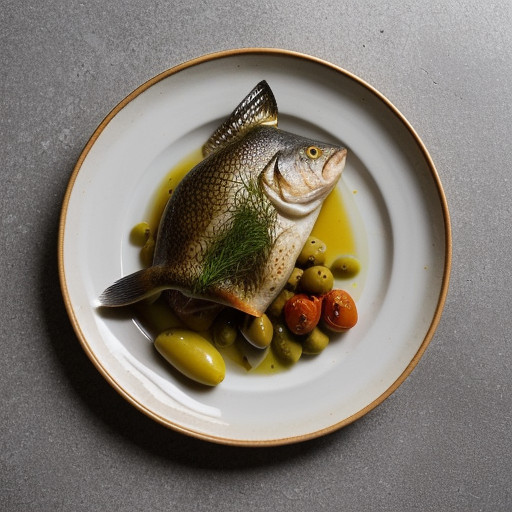 Roasted Daurade With Fennel, Tomatoes, Olives, and Preser recipe image