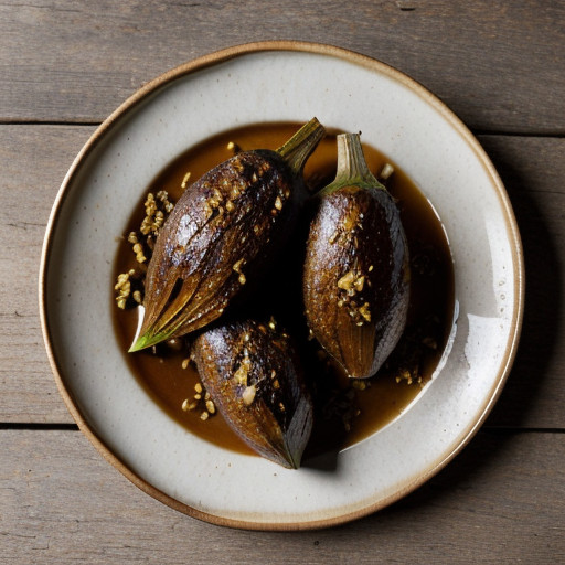 Roasted Garlic With Cumin-Eggplant & Capellin recipe image