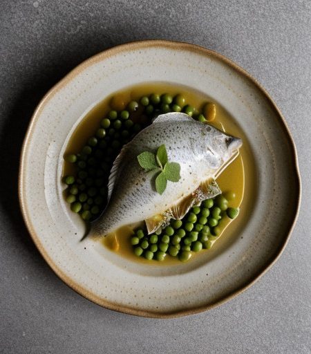 Roasted Porgy With Peas, Garlic, Scallions and Mint recipe image