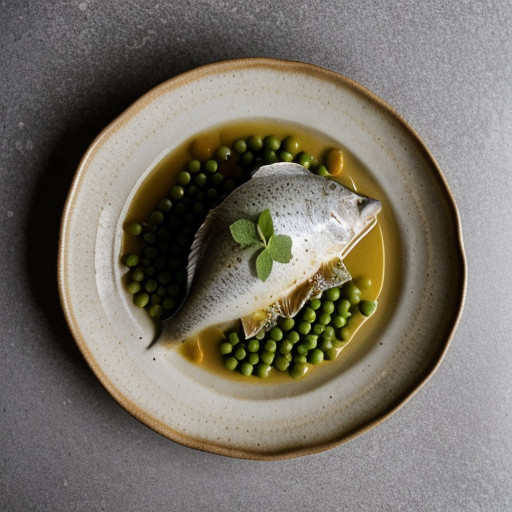 Roasted Porgy With Peas, Garlic, Scallions and Mint recipe image