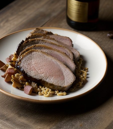 Roasted Pork Loin With Bacon & Onion Spaetz recipe image