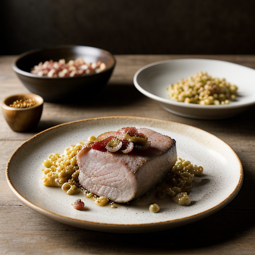 Roasted Pork Loin With Bacon and Onion Spaetz recipe image