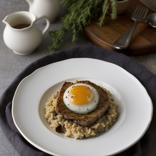 Roasted Pork Risotto With Fried Quail Eggs recipe image