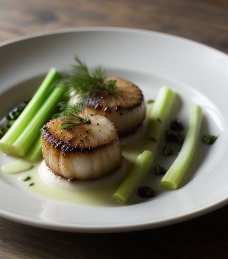 Roasted Sea Scallops With Celery Root and Black Truffles recipe image