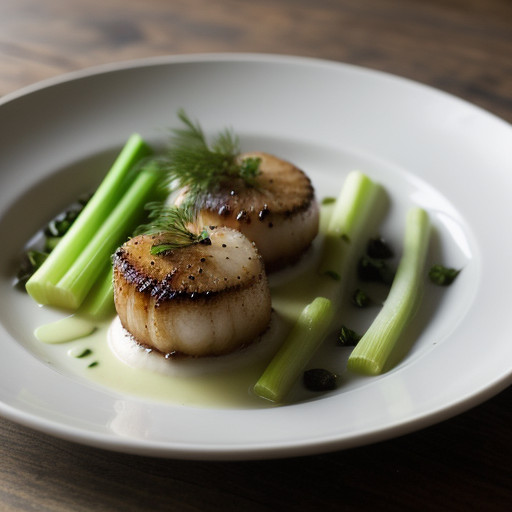 Roasted Sea Scallops With Celery Root and Black Truffles recipe image
