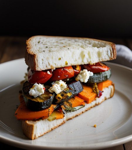 Roasted Vegetable and Feta Sandwich recipe image