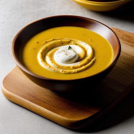 Roasted Yellow Pepper Soup With Basil Cream recipe image
