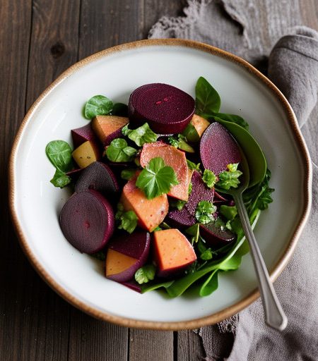 Rosy Beet & Potato Salad With Garlic Dressing recipe image