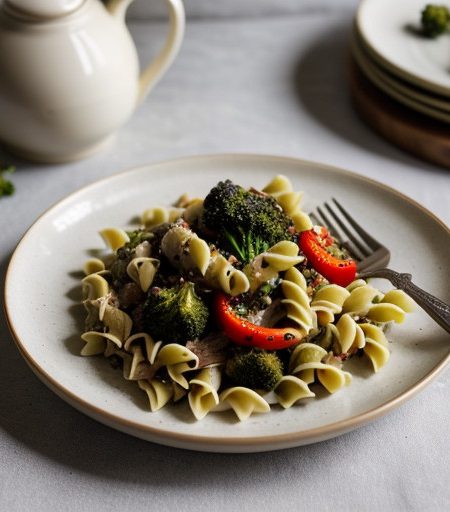 Rotelle With Smoked Turkey, Broccoli and Peppers recipe image