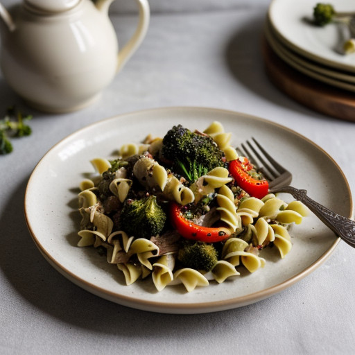 Rotelle With Smoked Turkey, Broccoli and Peppers recipe image