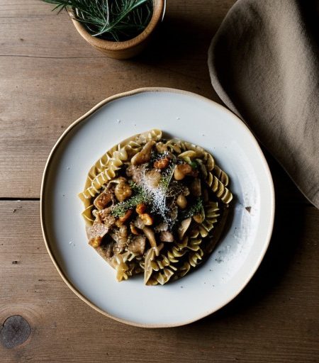 Rotini Con Funghi E Pinoli (Rotini With Mushr recipe image