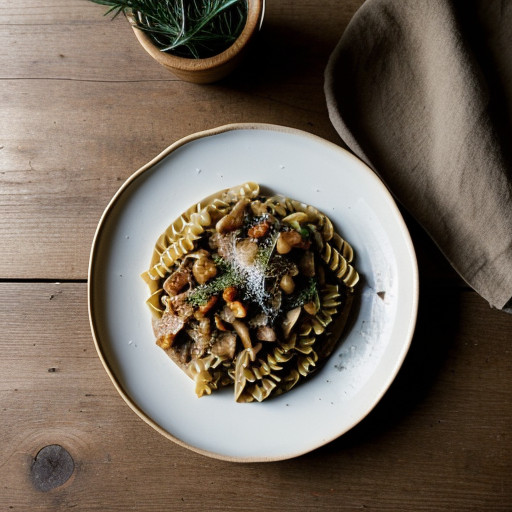 Rotini Con Funghi E Pinoli (Rotini With Mushr recipe image
