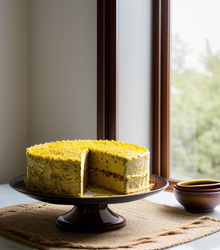 Saffron Noodle Cake With Chatchouka recipe image