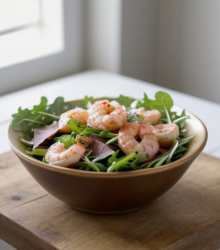 Salad Greens With Prosciutto & Shrimp recipe image