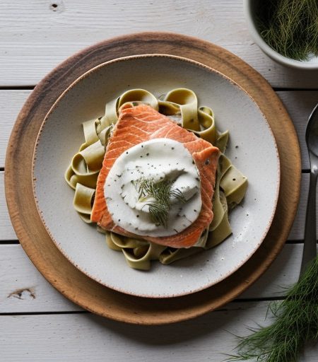 Salmon Fettuccine With Dill recipe image