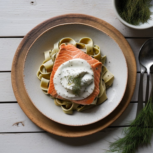 Salmon Fettuccine With Dill recipe image