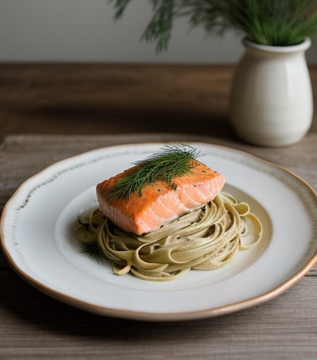 Salmon Fetuccine With Dill - Bon Appetit recipe image