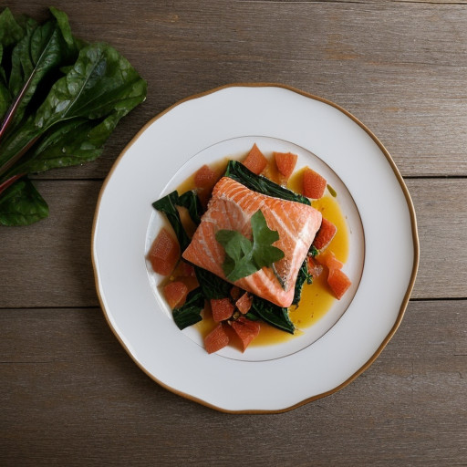 Salmon Poached With Tomatoes & Swiss Chard recipe image
