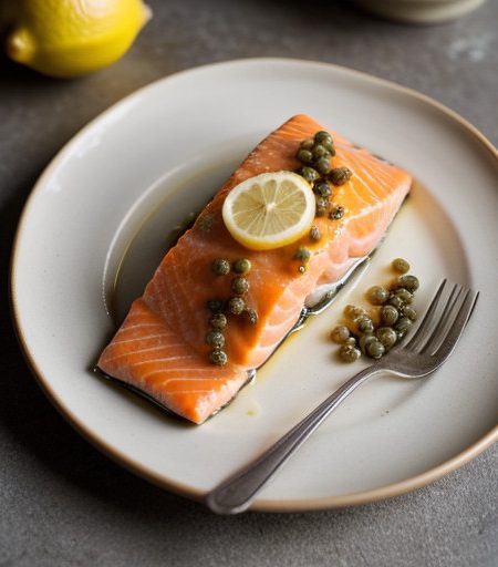 Salmon Poached in Champagne With Capers & T recipe image