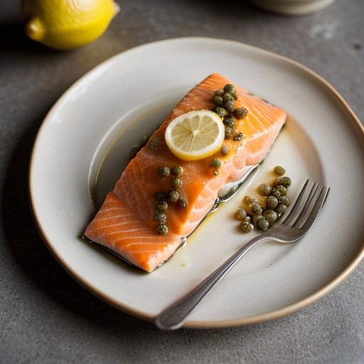 Salmon Poached in Champagne With Capers & T recipe image