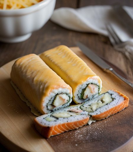 Salmon Rolls With Cheese Sauce recipe image