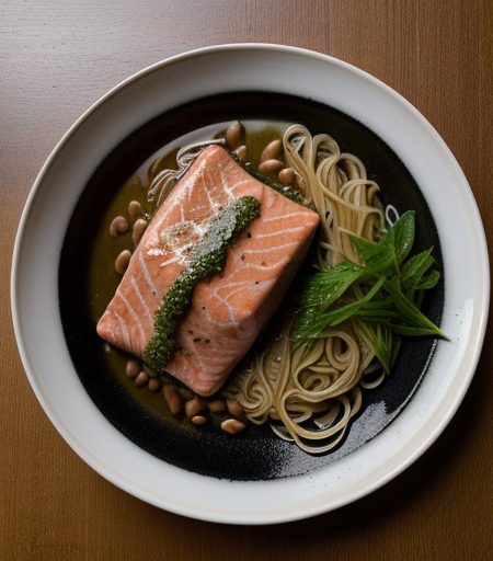 Salmon Steak With Cloud Ears & Noodles recipe image