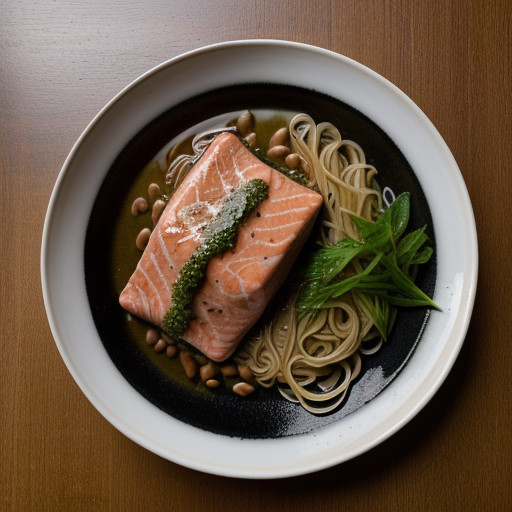 Salmon Steak With Cloud Ears & Noodles recipe image
