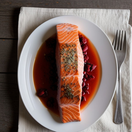 Salmon Steaks With Raspberry Mirepoix recipe image