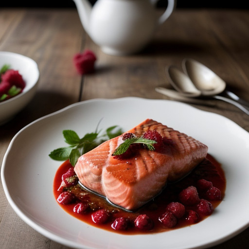 Salmon Steaks With Raspberry Mirepoix recipe image