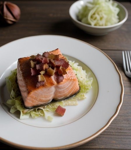 Salmon W/ Cabbage, Chestnuts & Bacon recipe image