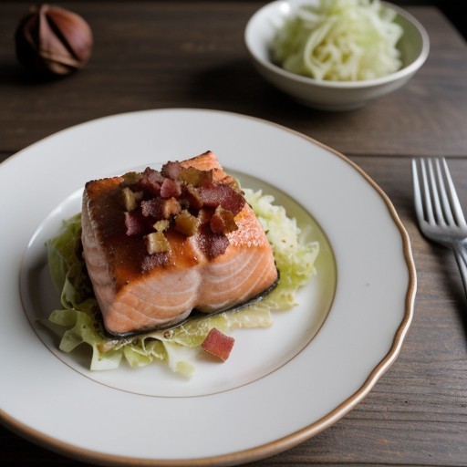 Salmon W/ Cabbage, Chestnuts & Bacon recipe image