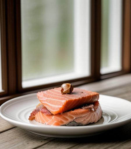 Salmon With Cabbage Chestnuts & Bacon recipe image