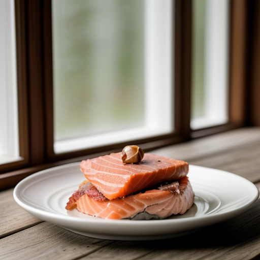 Salmon With Cabbage Chestnuts & Bacon recipe image