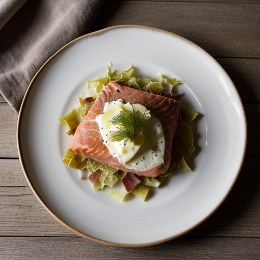 Salmon With Cabbage Chestnuts and Bacon recipe image
