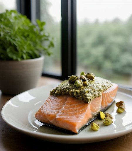 Salmon With Pistachio Basil Butter recipe image