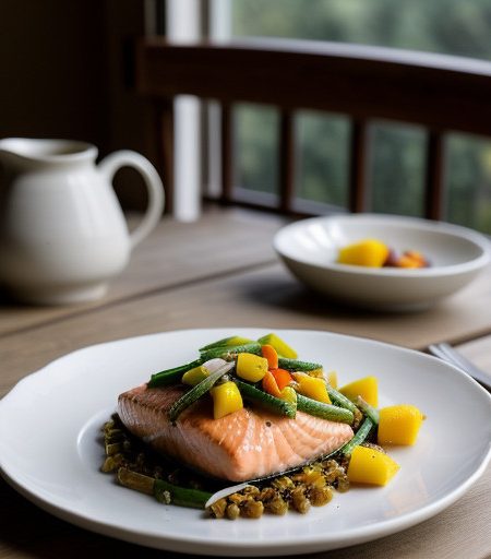 Salmon With Stir-Fried Vegetables & Mango S recipe image