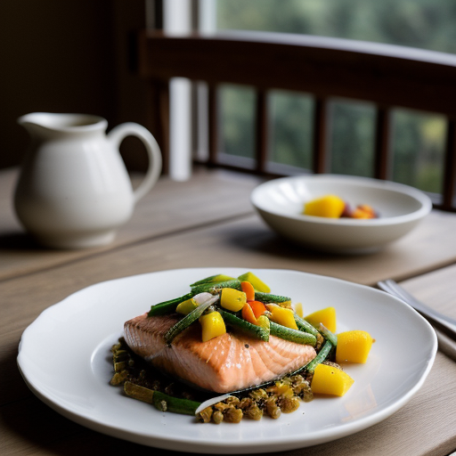 Salmon With Stir-Fried Vegetables & Mango S recipe image