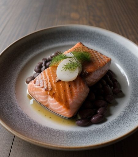 Salmon and Sea Scallop Sausage Black Bean Vinaigrette recipe image