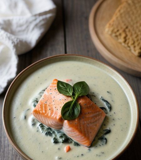 Salmon in Vodka Cream Sauce With Green Pepper recipe image