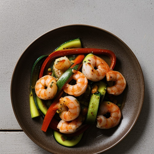 Saucy Gingered Shrimp W/ Zucchini & Red Peppe recipe image