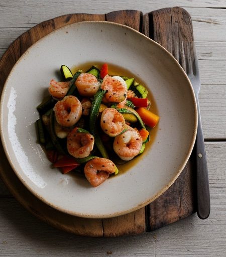 Saucy Gingered Shrimp With Zucchini & Red Pep recipe image