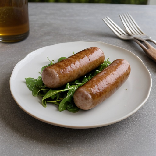 Sausages and White Beans on Arugula - Bon Appetit recipe image