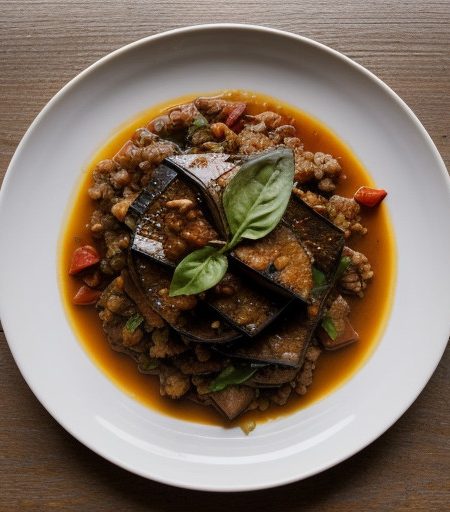 Sauteed Eggplant With Tomato & Onion Toppin recipe image
