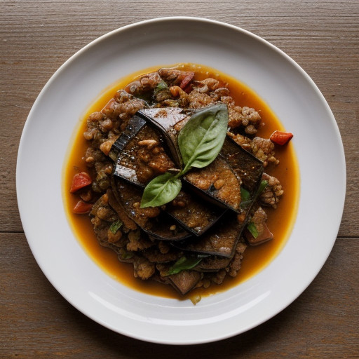 Sauteed Eggplant With Tomato & Onion Toppin recipe image