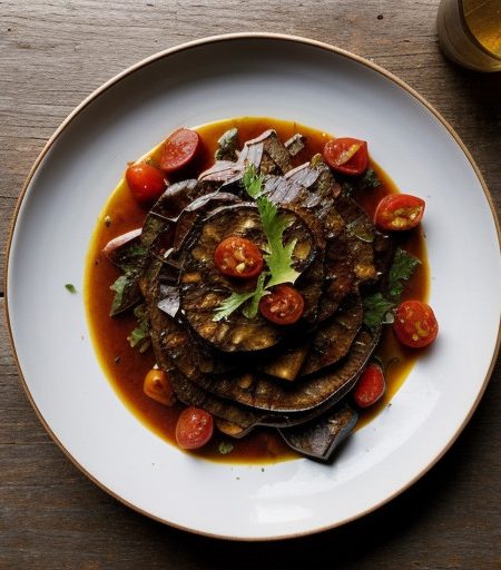 Sauteed Eggplant With Tomato & Onion Topping recipe image