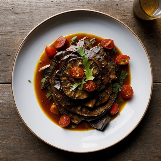 Sauteed Eggplant With Tomato & Onion Topping recipe image