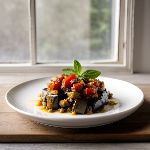 Sauteed Eggplant With Tomato and Onion Topping recipe image